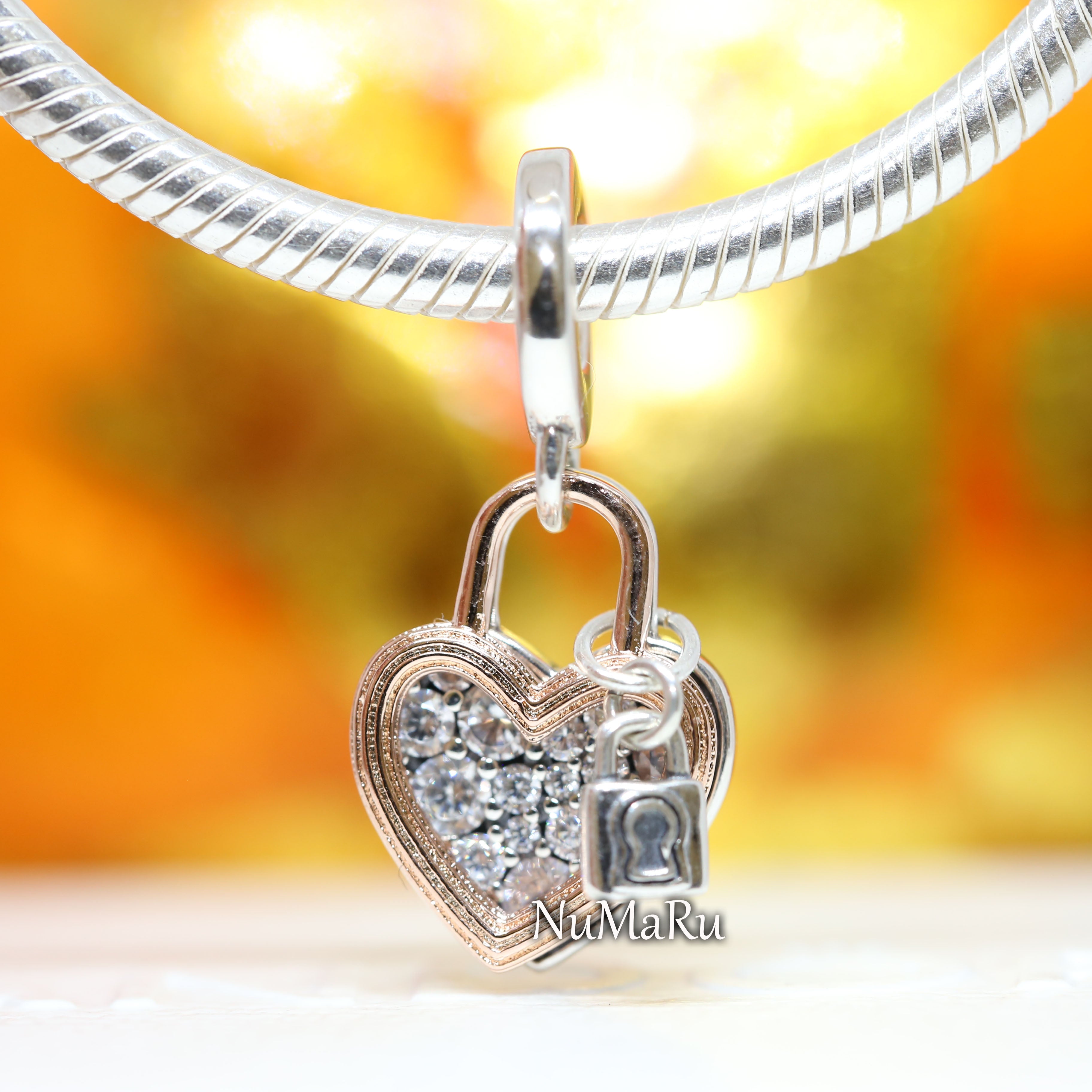 Heart Padlock Double Dangle Charm 780087C01 NUMARU