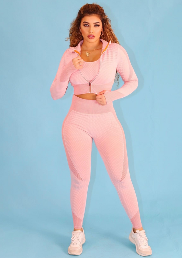 Women’s 3 Piece Sets | Penelope 3 Pcs Activewear Sets (Pink) By: NUMARU