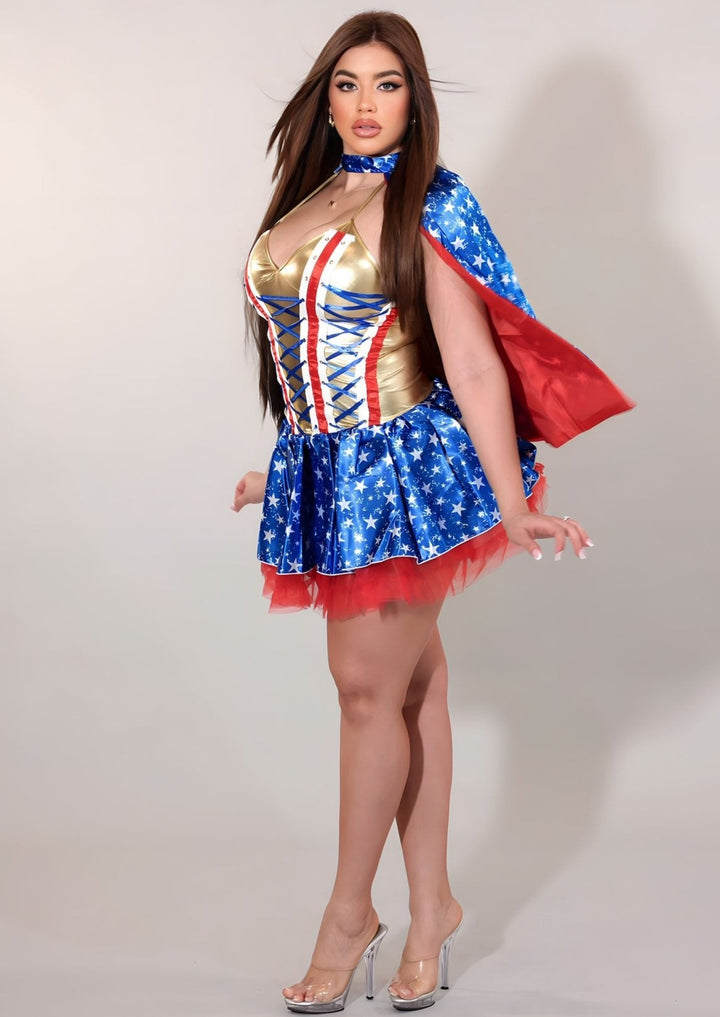 Halloween Super Girl Costume V-Neck Tube Mini Dress - NUMARU