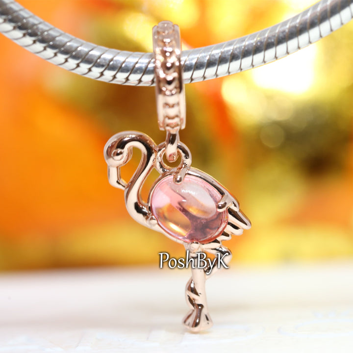 Pink Murano Glass Flamingo Charm 789431C01 - NUMARU