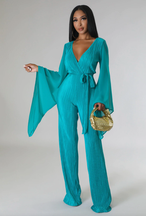 Kenta Semi Stretch Jumpsuit Teal - NUMARU