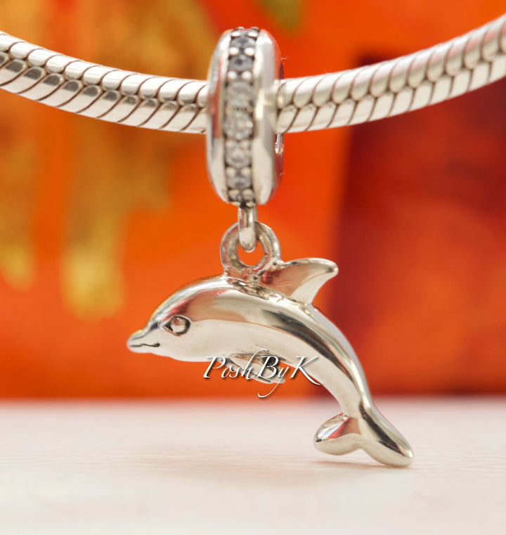 Playful Dolphin Dangle Charm 791541CZ - jewelry, beads for charm, beads for charm bracelets, charms for diy, beaded jewelry, diy jewelry, charm beads 