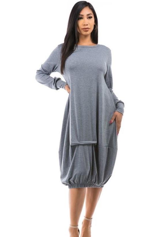 Women’s Midi Dresses | Tandie Long Sleeve Bell Grey Midi Dress By: NUMARU
