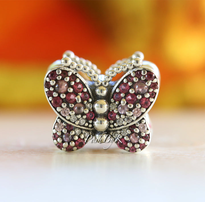 Dazzling Pink Pavé Butterfly Charm 797882NCCMX - jewelry, beads for charm, beads for charm bracelets, charms for diy, beaded jewelry, diy jewelry, charm beads 