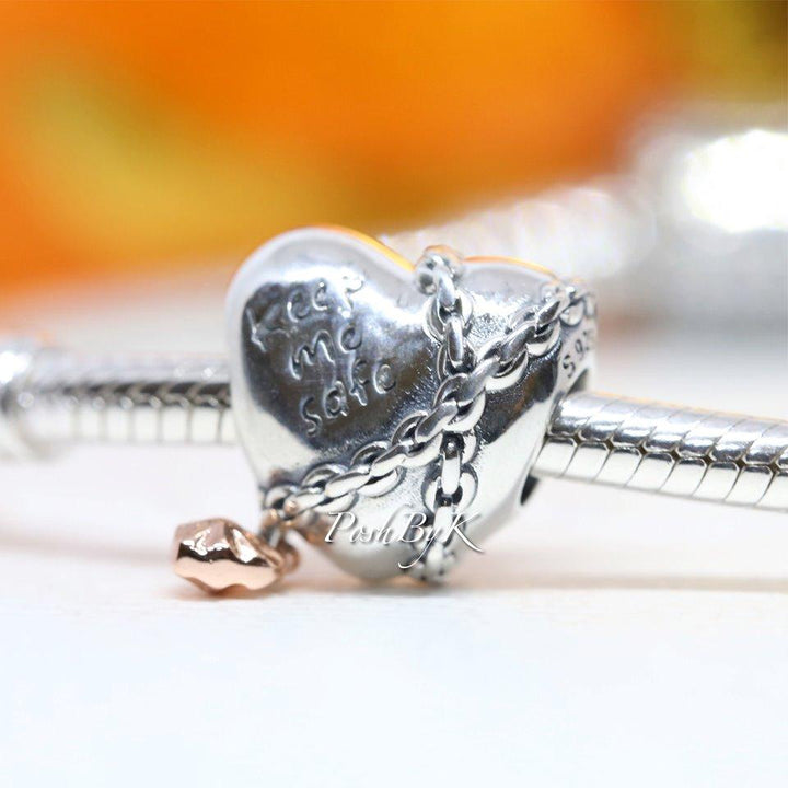 Rose Chained Heart Charm 788344 - jewelry, beads for charm, beads for charm bracelets, charms for diy, beaded jewelry, diy jewelry, charm beads