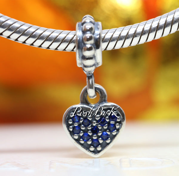 Blue CZ Pavé Heart Dangle Charm * Retired* - jewelry, beads for charm, beads for charm bracelets, charms for diy, beaded jewelry, diy jewelry, charm beads