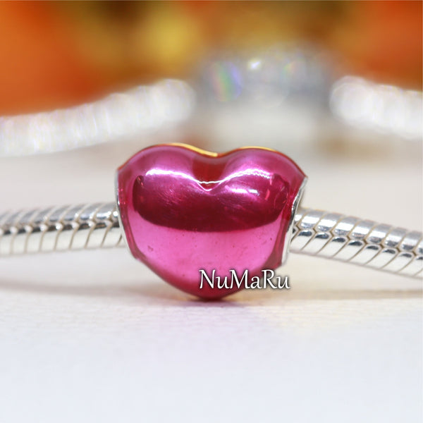 Metallic Pink Heart Charm 799291C03 ,jewelry, beads for charm, beads for charm bracelets, charms for bracelet, beaded jewelry, charm jewelry, charm beads