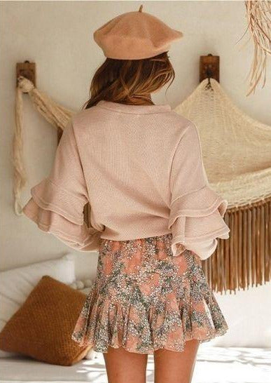 Women’s Sweaters | Palba Ruffle Long Sleeve Sweater (Beige) By: NUMARU