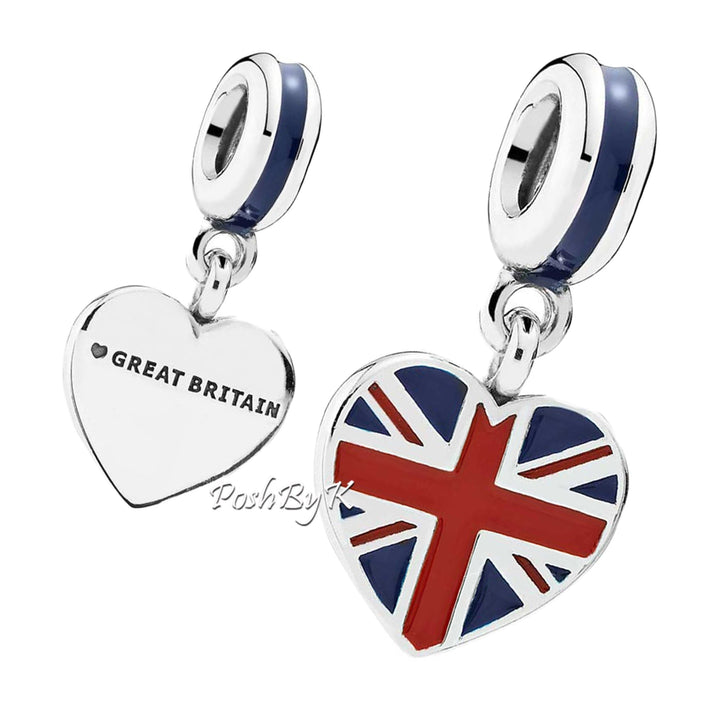 Great Britain Heart Flag Charm 791512ENMX - jewelry, beads for charm, beads for charm bracelets, charms for diy, beaded jewelry, diy jewelry, charm beads