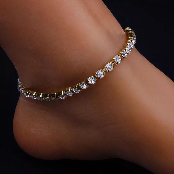 Bling Bling CZ Crystal Rhinestone Tennis Ankle Bracelet (Gold), fashion anklet, ootd, trending anklet, sexy anklet, ankle jewelry, body jewelry, street fashion