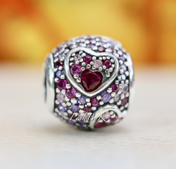 Asymmetrical Hearts Pavé Charm 797826CZRMX - jewelry, beads for charm, beads for charm bracelets, charms for diy, beaded jewelry, diy jewelry, charm beads
