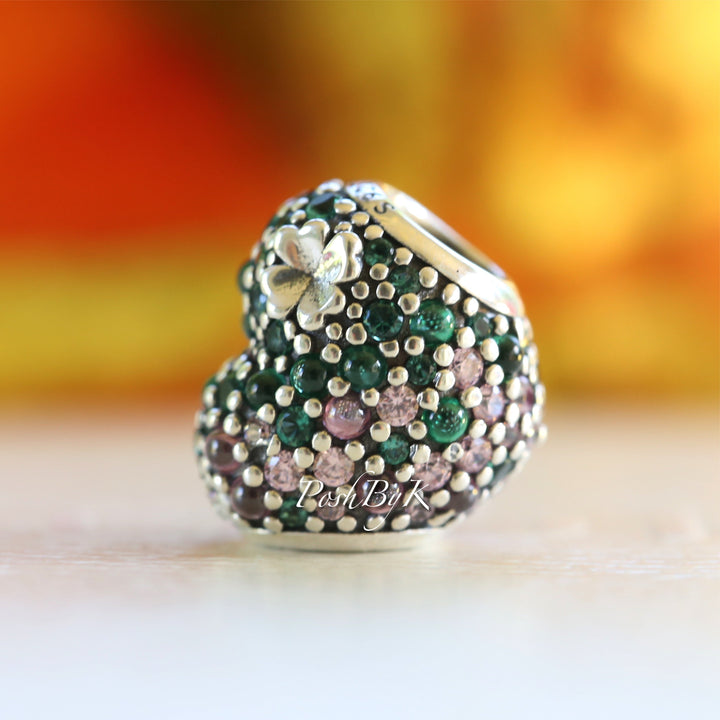 Pavé Clover Heart Charm 797869NRGMX - jewelry, beads for charm, beads for charm bracelets, charms for diy, beaded jewelry, diy jewelry, charm beads 