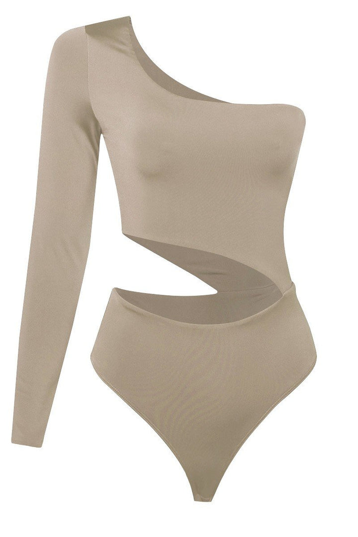Women’s Bodysuit | Catty Cutout-Side One Shoulder Khaki Bodysuit By: NUMARU