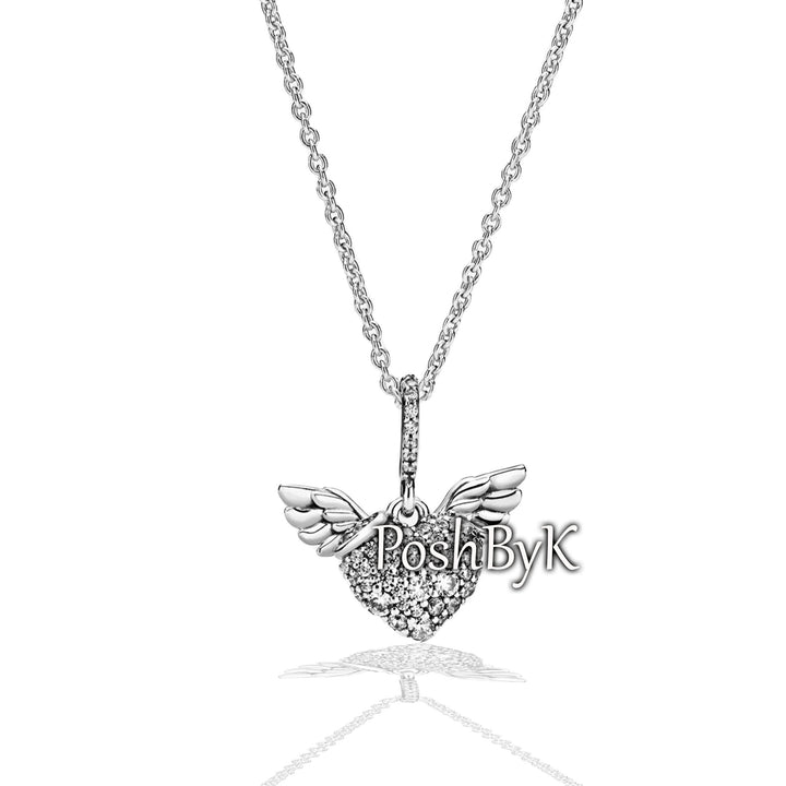Pavé Heart and Angel Wings Necklace 398505C01,  jewelry, beads for charm, beads for charm bracelets, charms for bracelet, beaded jewelry, charm jewelry, charm beads