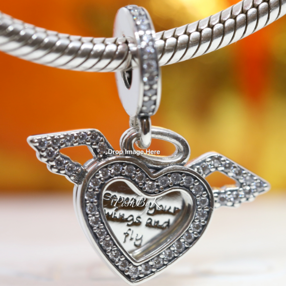 Heart and Angel Wings Dangle Charm 798485C01 - jewelry, beads for charm, beads for charm bracelets, charms for diy, beaded jewelry, diy jewelry, charm beads