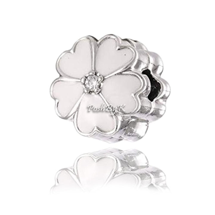 White Primrose Clip Charm 791822EN12 - jewelry, beads for charm, beads for charm bracelets, charms for diy, beaded jewelry, diy jewelry, charm beads