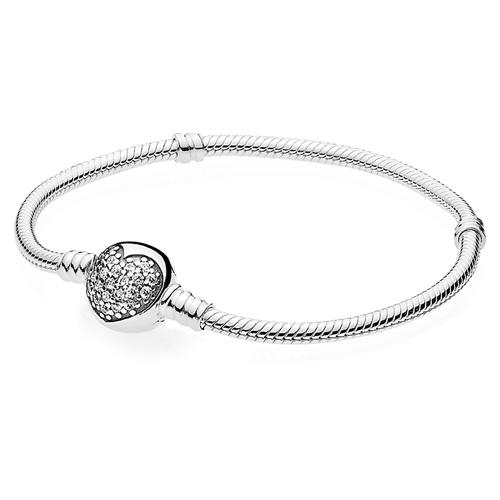 Sparkling Heart Clasp Snake Chain Bracelet 590743CZ - NUMARU, jewelry, beads for charm, beads for charm bracelets, charms for bracelet, beaded jewelry, charm jewelry, charm beads,