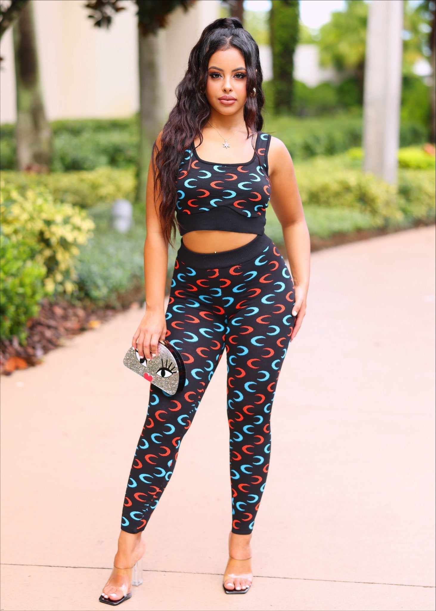Selina Two Piece top and legging set with crescent patterns – NUMARU
