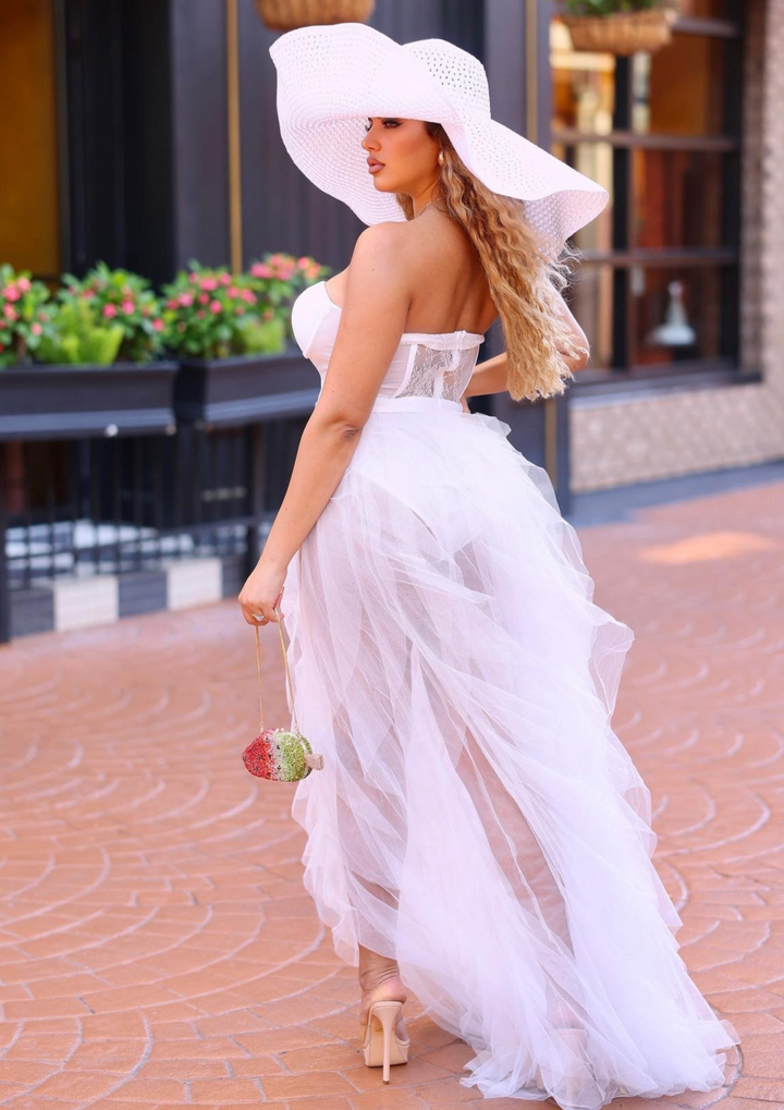 Olivia Tube Sheer Mesh Maxi Dress - White - NUMARU
