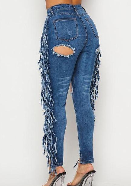 Women's Jeans | Soraya Denim Fringe Side High Waist Destroyed Jeans By: NUMARU