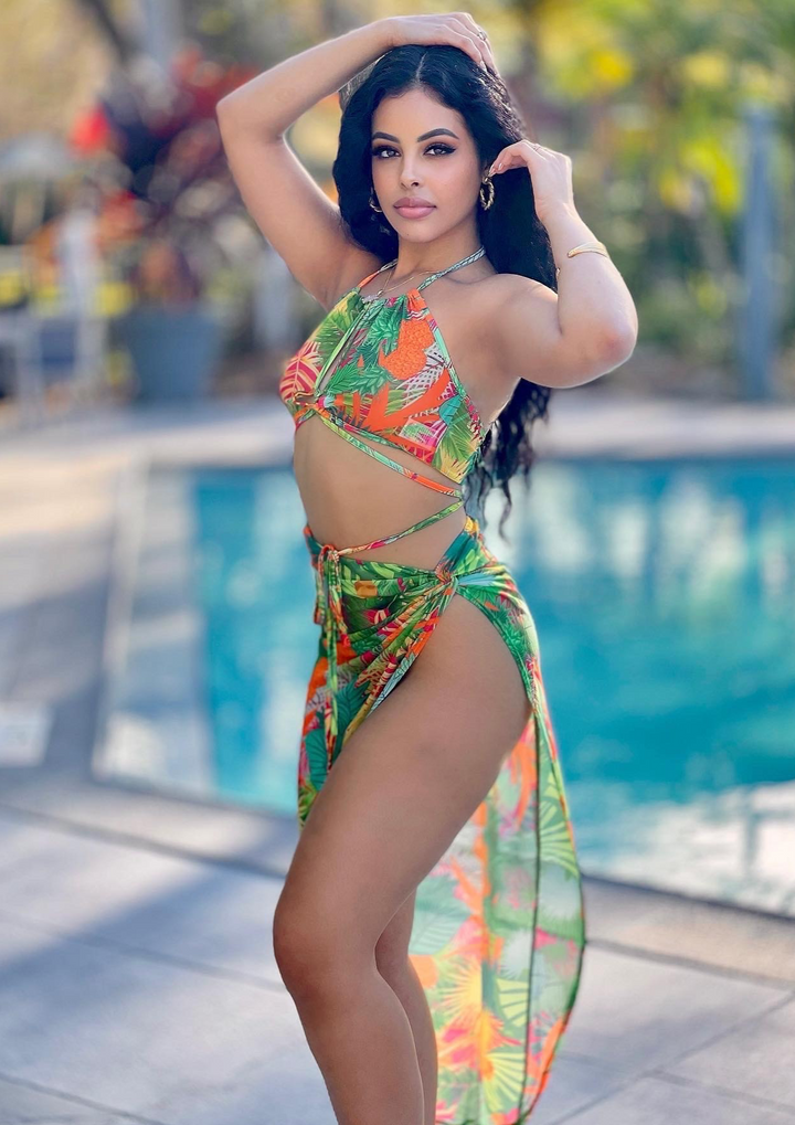 Brooke Tropical Print Bikini And Cover Up Skirt Set - NUMARU