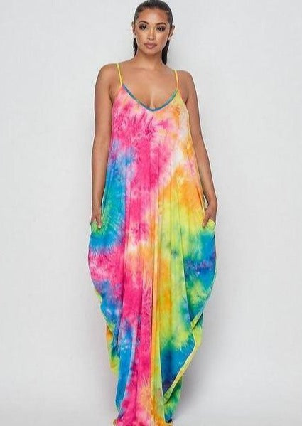 Women’s Maxi Dresses | Blenda Smokey Rainbow Tie-Dye Print Shirt Maxi Dress By: NUMARU