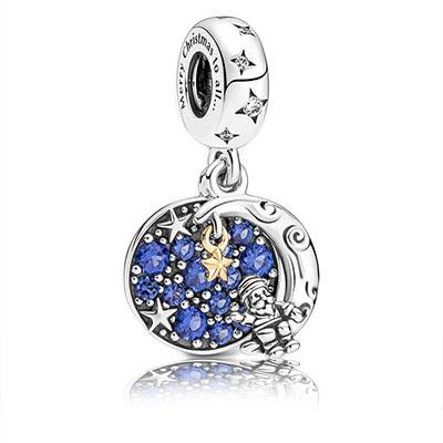 Santa Claus On The Moon Double Dangle Charm 769648C01 - NUMARU, jewelry, beads for charm, beads for charm bracelets, charms for bracelet, beaded jewelry, charm jewelry, charm beads,