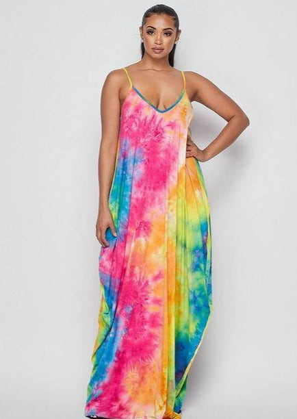 Women’s Maxi Dresses | Blenda Smokey Rainbow Tie-Dye Print Shirt Maxi Dress By: NUMARU