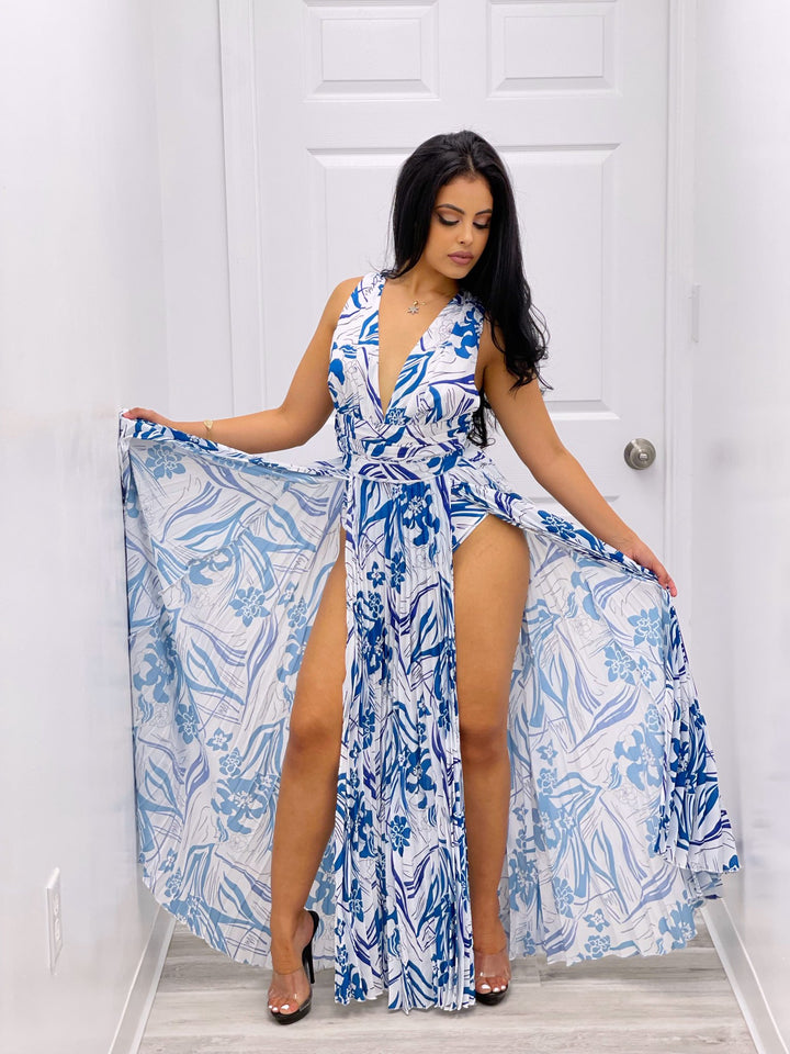 Women’s Maxi Dresses | Lobelia Blue Flower Print Plus Maxi Dress By: NUMARU