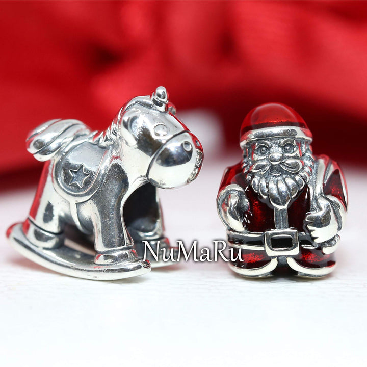 St. Nick Santa And Bruno the Unicorn Rocking Horse Christmas Gift Set Charm - NUMARU ,jewelry, beads for charm, beads for charm bracelets, charms for bracelet, beaded jewelry, charm jewelry, charm beads