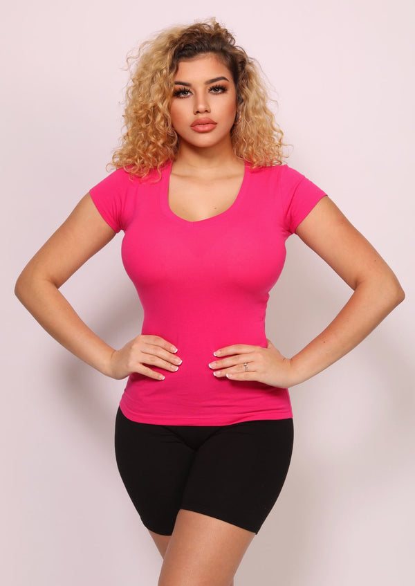 Women’s Short Sleeve Shirts | Fabrice V-Neck Short Sleeve Plain T-Shirt (Dark Fuchsia) By: NUMARU