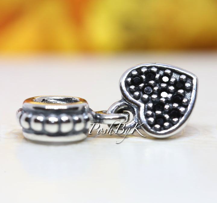 Black Pave Heart CZ Bead Dangle Charm 791023NCK - jewelry, beads for charm, beads for charm bracelets, charms for diy, beaded jewelry, diy jewelry, charm beads