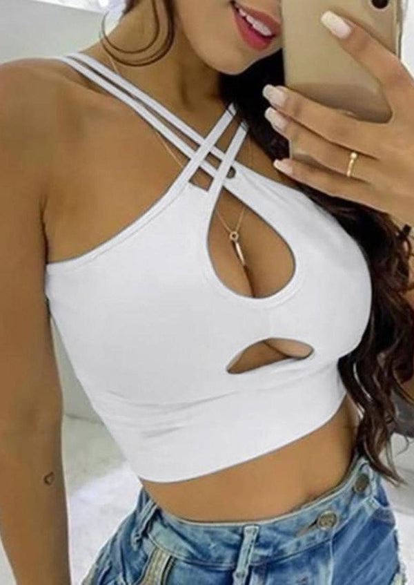 Women’s Crop Tops | Lesley Crisscross Cut Out Crop Top (White) By: NUMARU