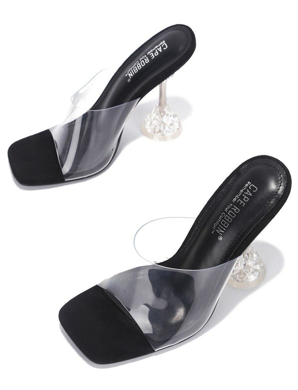 Ahmee Saying Hello Clear Heel Mule - Black - NUMARU