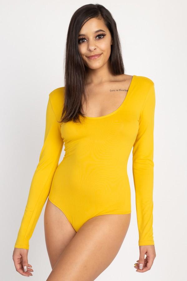 Women’s Long Sleeve Bodysuits | Arissa Scoop Neck Long Sleeve Bodysuit (Mustard) By: NUMARU