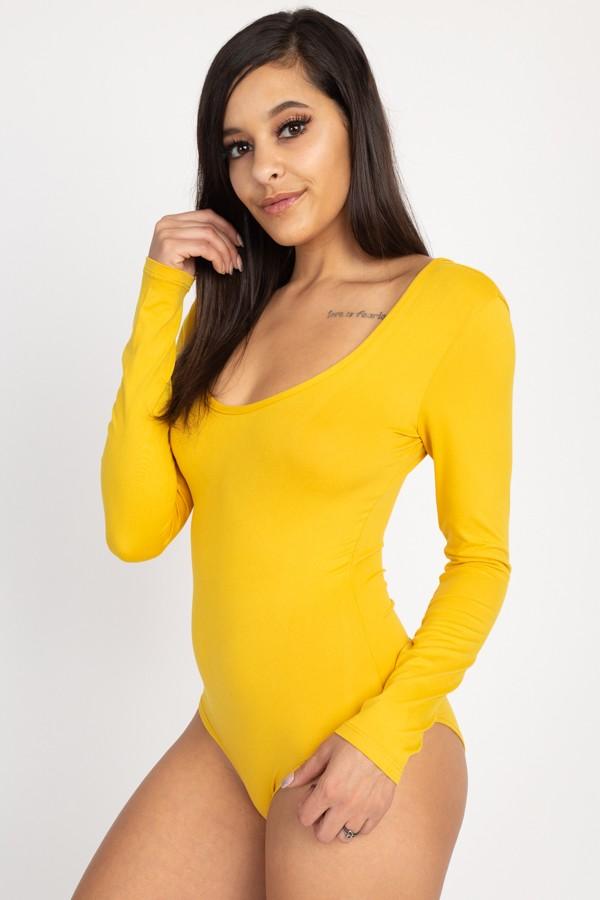Women’s Long Sleeve Bodysuits | Arissa Scoop Neck Long Sleeve Bodysuit (Mustard) By: NUMARU
