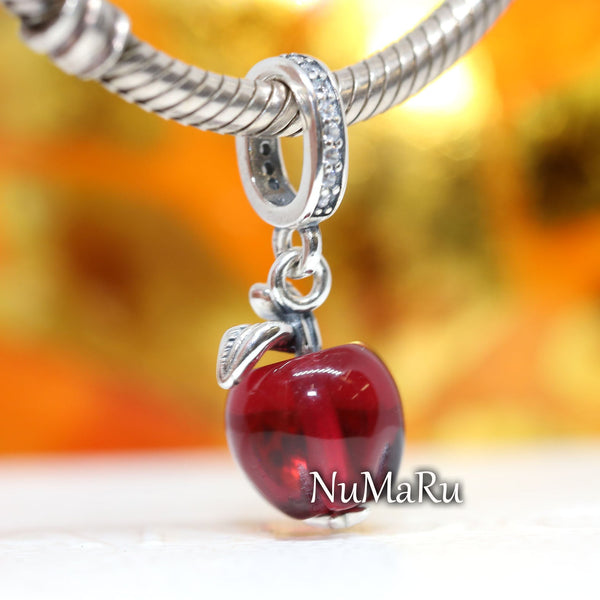 Murano Glass Red Apple Dangle Charm 799534C01 - NUMARU, jewelry, beads for charm, beads for charm bracelets, charms for bracelet, beaded jewelry, charm jewelry, charm beads