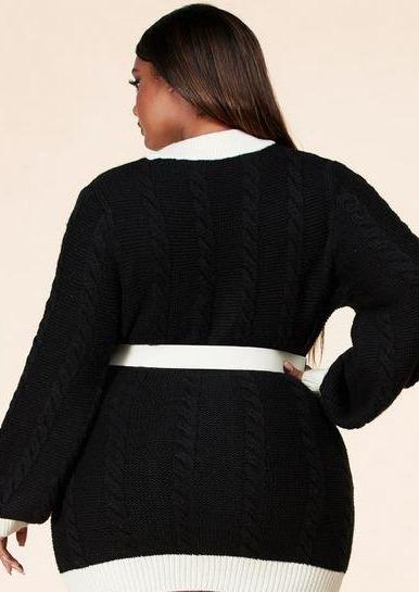 Women’s Cardigan Dresses | Kreeli Plus Size Cable Knit Cardigan Mini Dress (Black) By: NUMARU