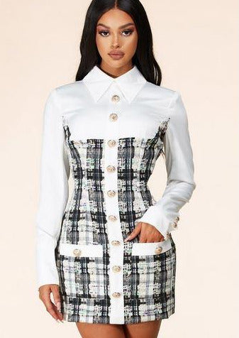 Women’s Mini Dresses | Caracas Collared Neckline Long Sleeve White Mini Dress By: Posh By K