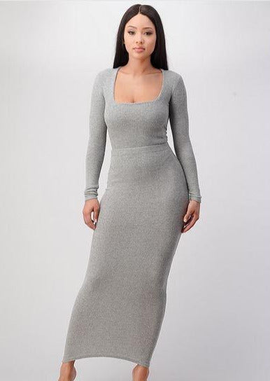 Women’s Bodysuit Skirt Set | Maninder Bodysuit Top And Long Skirt Set (Heather Grey) By: NUMARU