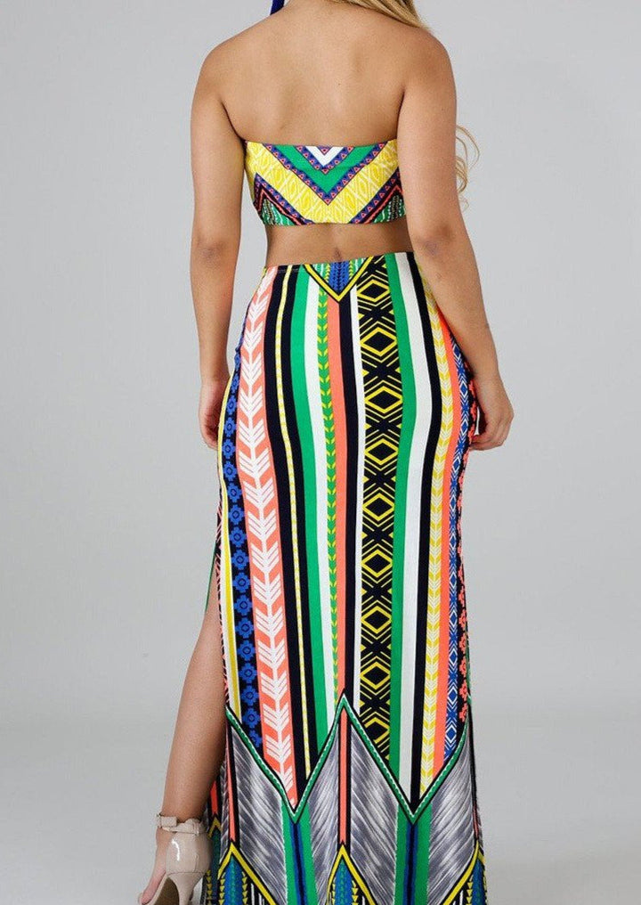 Aztec Maxi Dresses | Rianon Multi-Neon Colors Aztec Print Maxi Dress (Green) By: NUMARU