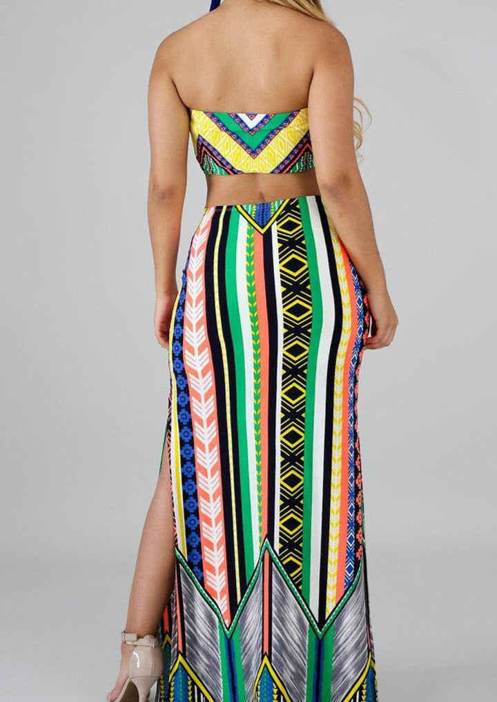neon aztec dress Michael Neon Aztec Maxi Dress Elan