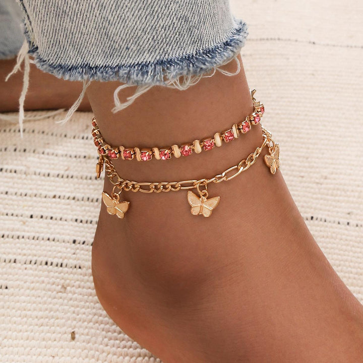 Gold Link Sweet Butterfly Anklets, Crystal Claw Chain Rhinestone Butterfly Anklet, Accessories, body jewelry, anklets, socks, belts, fashion jewelry, body accessories, trendy accessories, trendy fashion, chain accessories