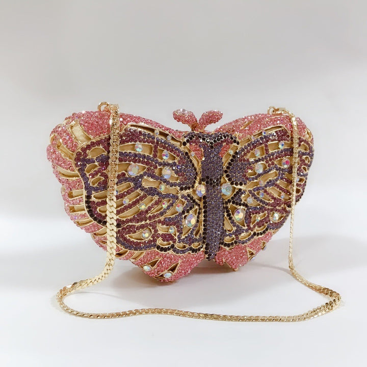Butterfly Rhinestone Clutch Handbag - NUMARU
