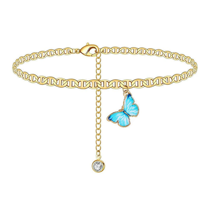 Blue Butterfly Ankle Bracelet (Gold), Accessories, body jewelry, anklets, socks, belts, fashion jewelry, body accessories, trendy accessories, trendy fashion, chain accessories