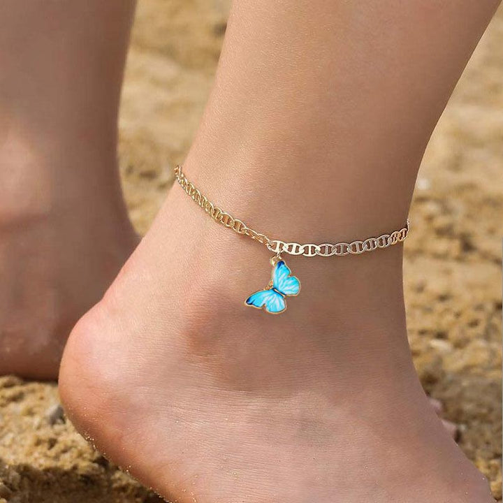 Blue Butterfly Ankle Bracelet (Gold), Accessories, body jewelry, anklets, socks, belts, fashion jewelry, body accessories, trendy accessories, trendy fashion, chain accessories