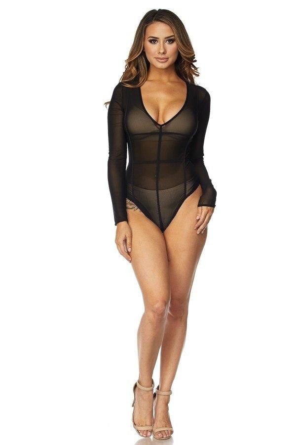 Women’s Bodysuit | Hera Long Sleeve Mesh Bodysuit (Black) By: NUMARU