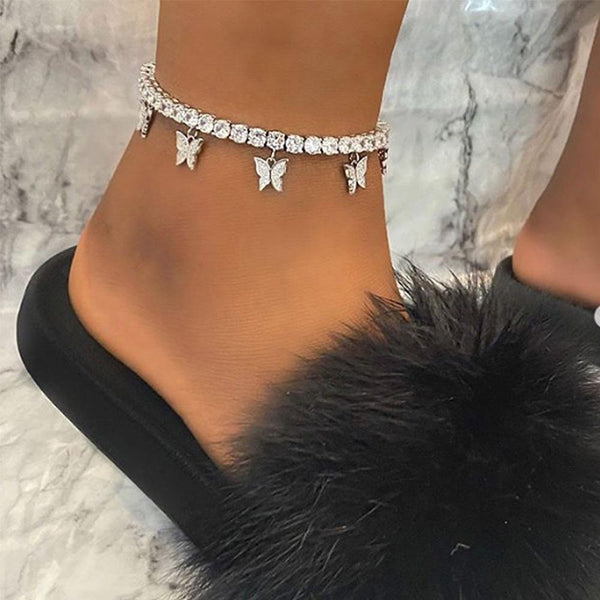 Butterfly Glitz Diamond Cuban Link Anklet, Accessories, body jewelry, anklets, socks, belts, fashion jewelry, body accessories, trendy accessories, trendy fashion, chain accessories