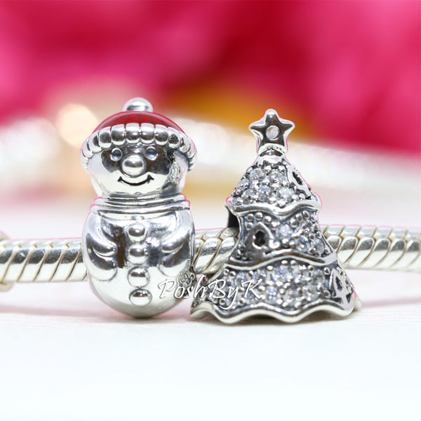 Snowman and Santa Hat And Twinkling Christmas Tree Christmas Gift Set Charm - jewelry, beads for charm, beads for charm bracelets, charms for diy, beaded jewelry, diy jewelry, charm beads
