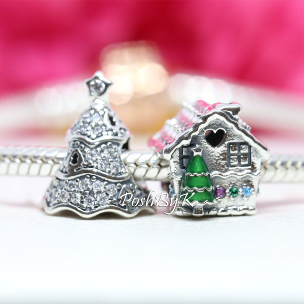 Twinkling Christmas Tree And Gingerbread House Christmas Gift Set Charm - jewelry, beads for charm, beads for charm bracelets, charms for diy, beaded jewelry, diy jewelry, charm beads